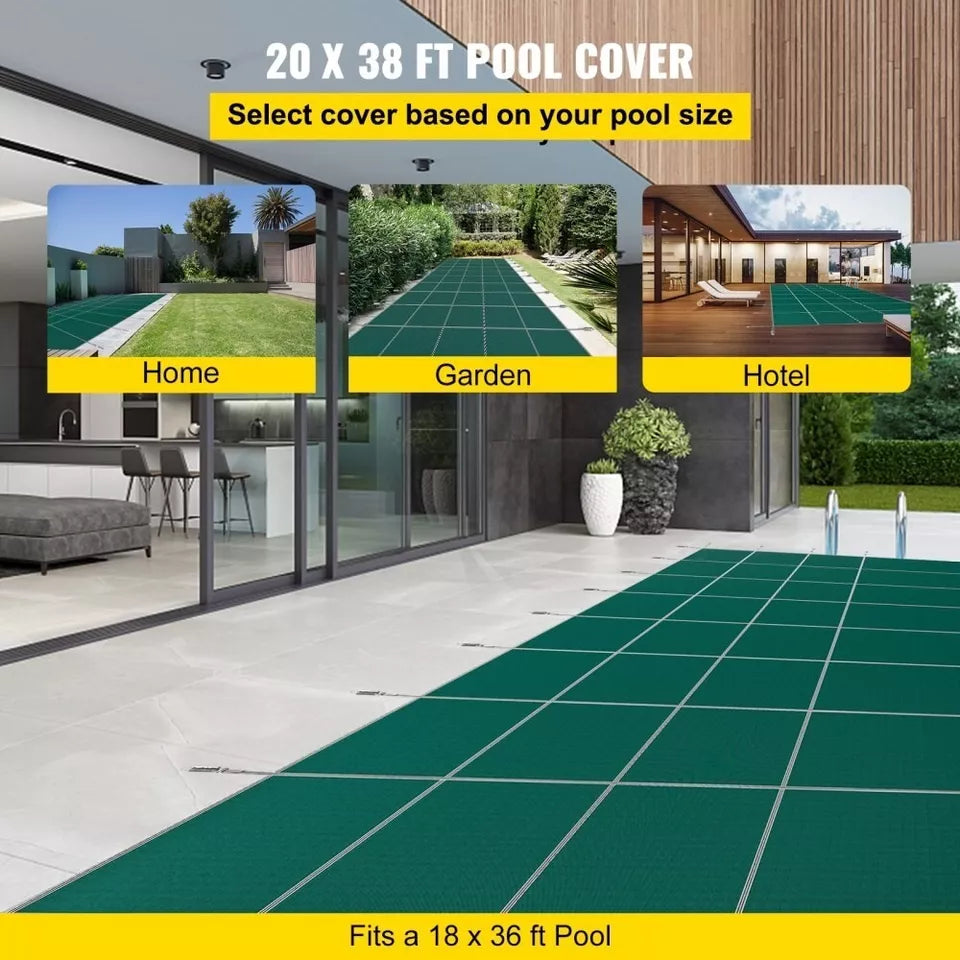 Loop Loc Green Mesh Rectangle Swimming Pool Safety Covers - (Choose Size)